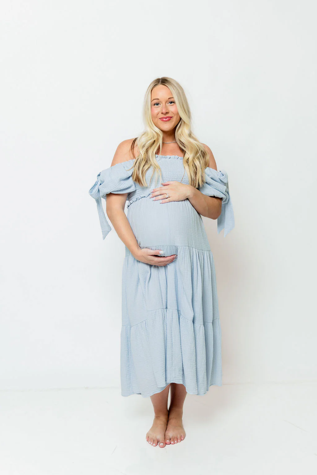 Elena 100% Cotton Midi Dress in Light Blue - Bump Friendly - Image 7