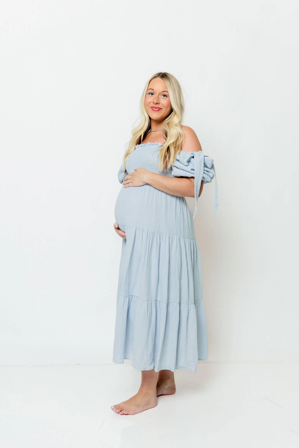 Elena 100% Cotton Midi Dress in Light Blue - Bump Friendly - Image 9