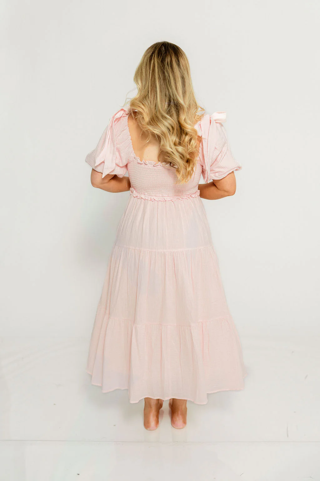 Elena 100% Cotton Midi Dress in Pale Pink - Bump Friendly - Image 10