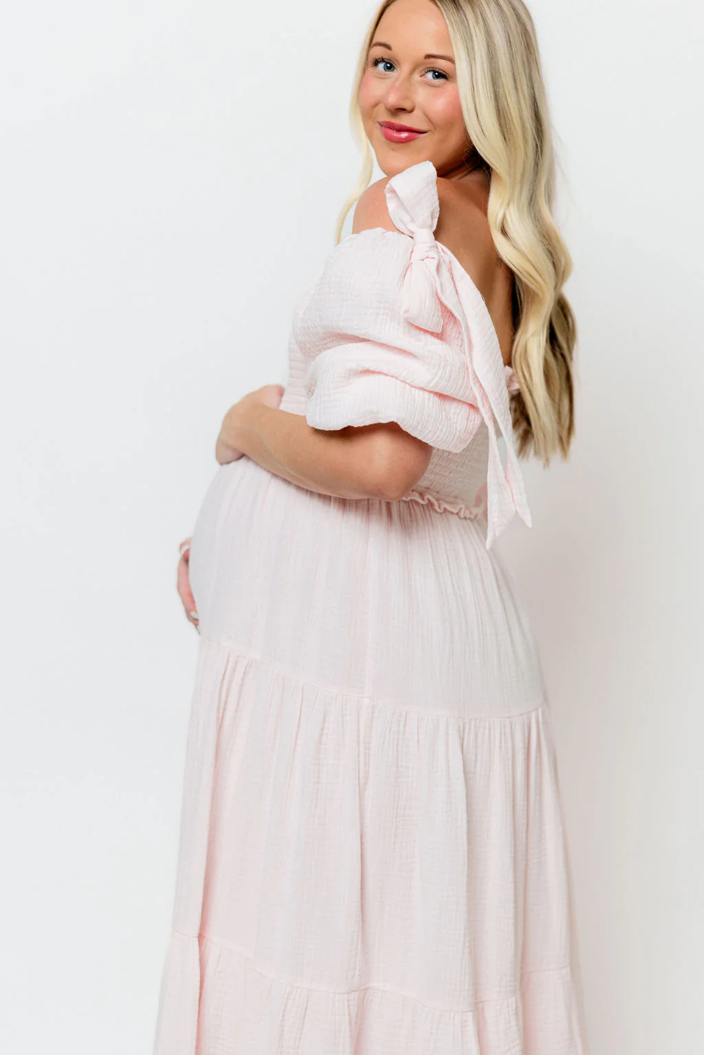 Elena 100% Cotton Midi Dress in Pale Pink - Bump Friendly - Image 15