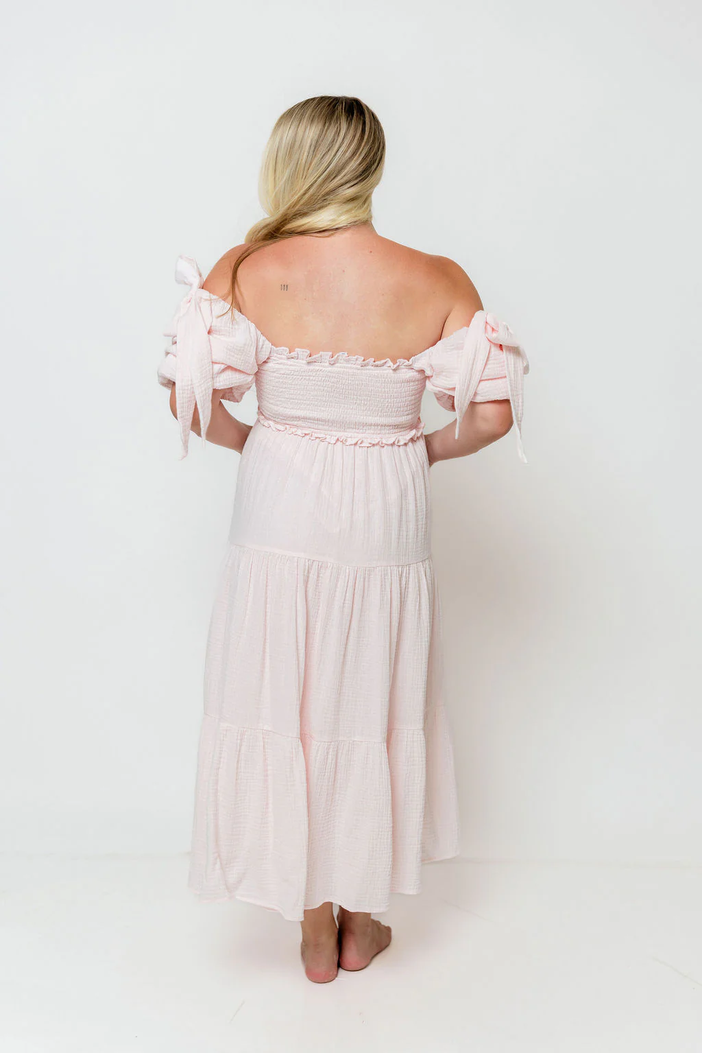 Elena 100% Cotton Midi Dress in Pale Pink - Bump Friendly - Image 16