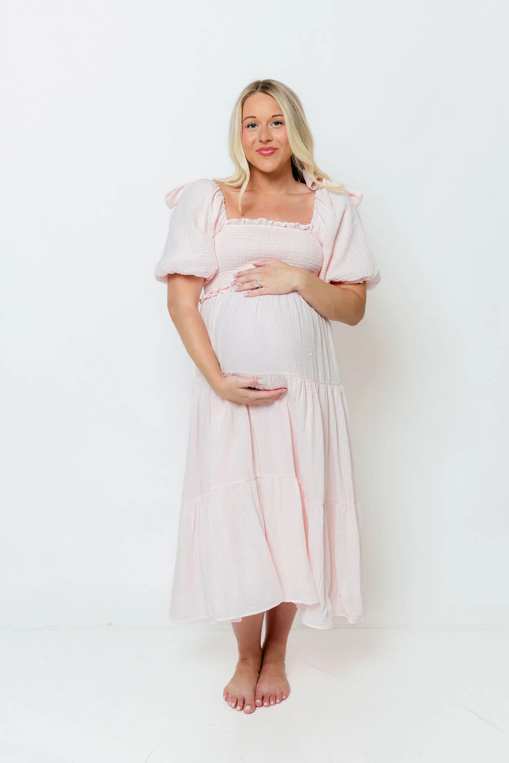 Elena 100% Cotton Midi Dress in Pale Pink - Bump Friendly - Image 17