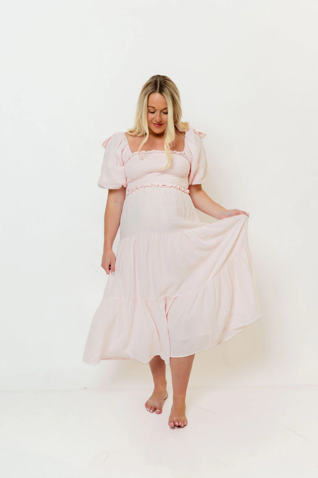 Elena 100% Cotton Midi Dress in Pale Pink - Bump Friendly - Image 19