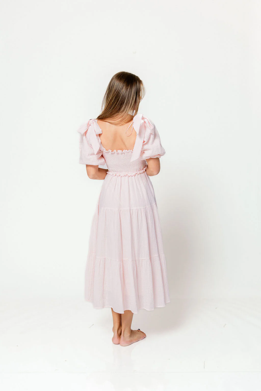 Elena 100% Cotton Midi Dress in Pale Pink - Bump Friendly - Image 4