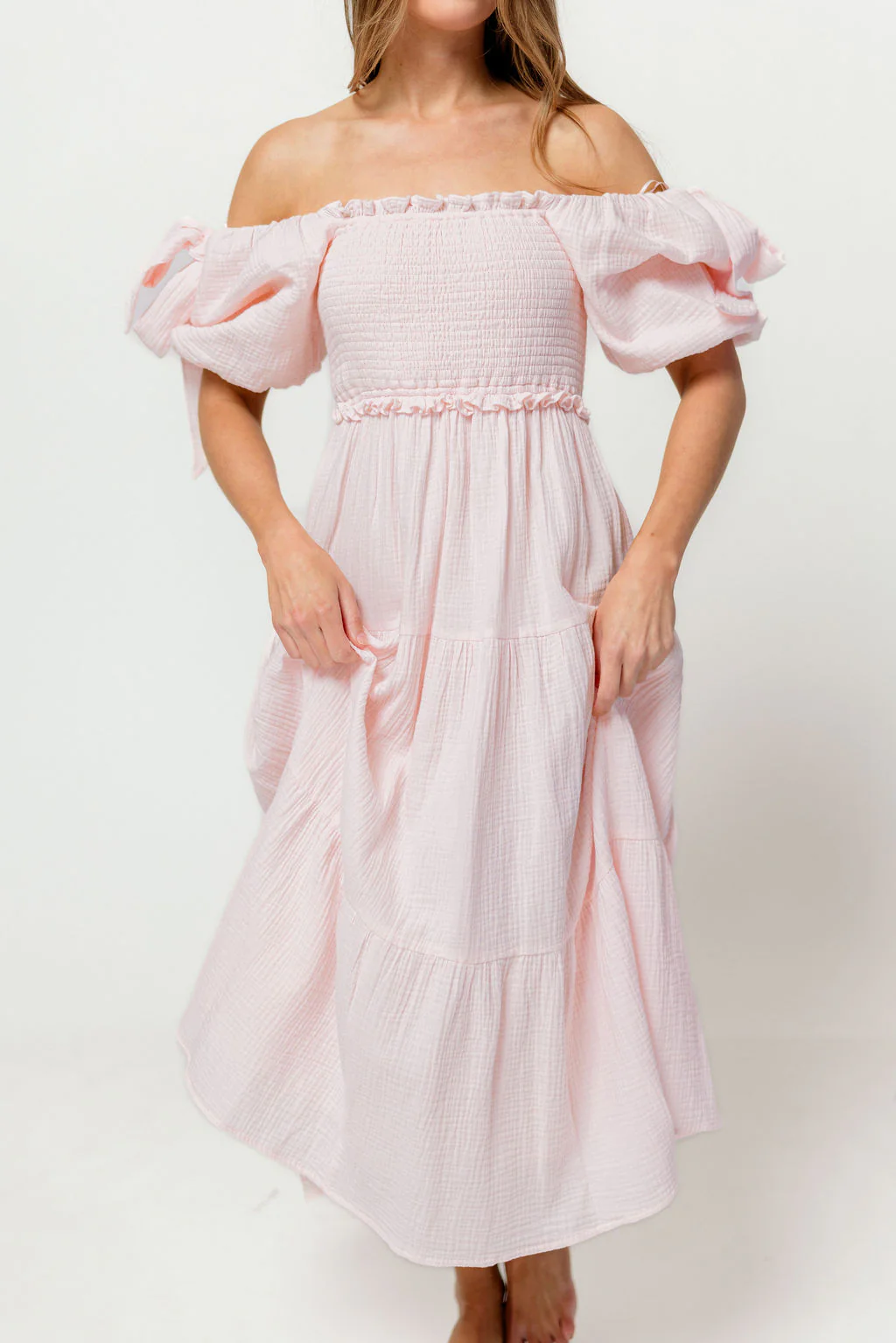 Elena 100% Cotton Midi Dress in Pale Pink - Bump Friendly - Image 5