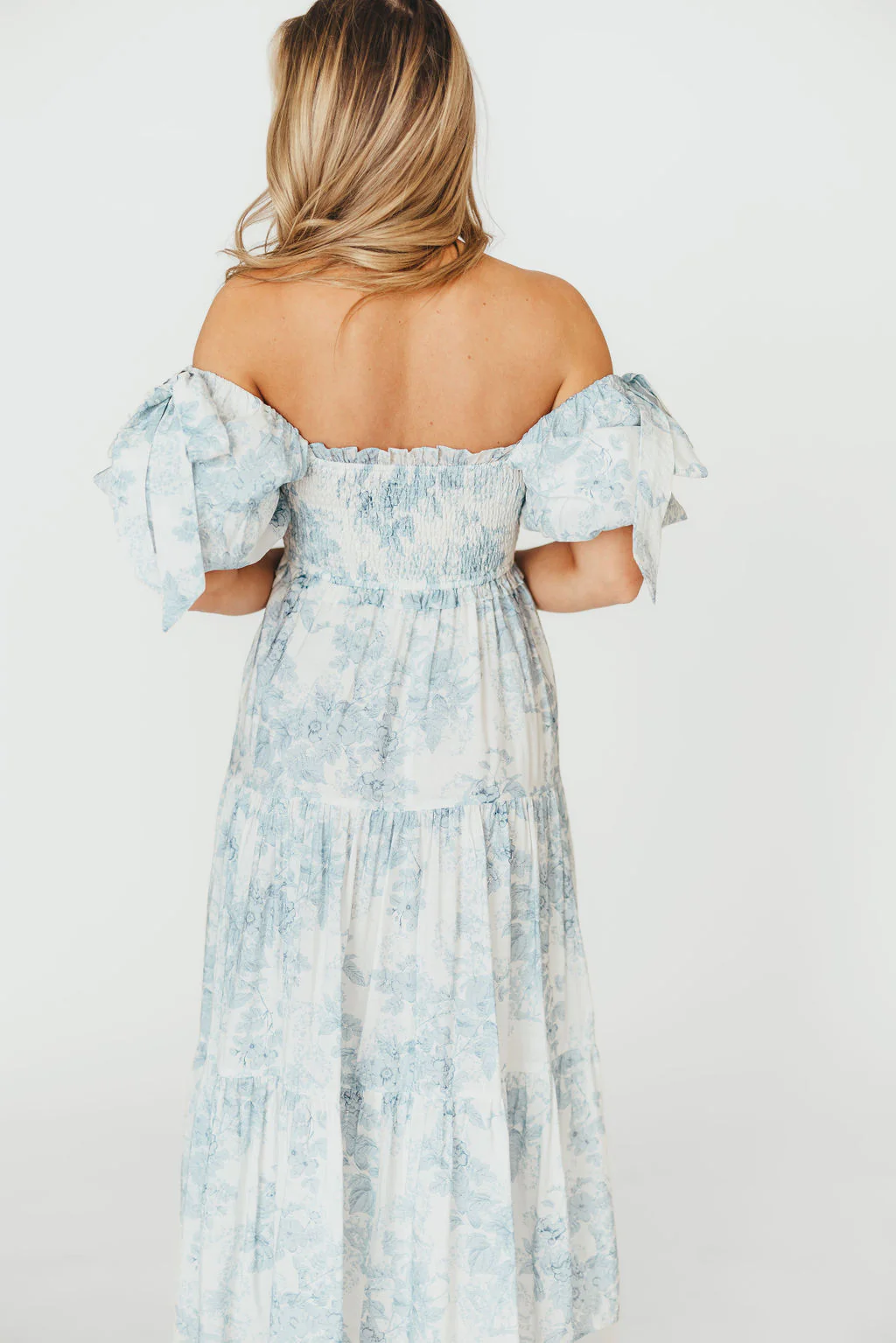 Elena Floral Print Smocked Midi Dress in Blue - Bump Friendly & Inclusive Sizing *7/20 PRE-ORDER* - Image 11