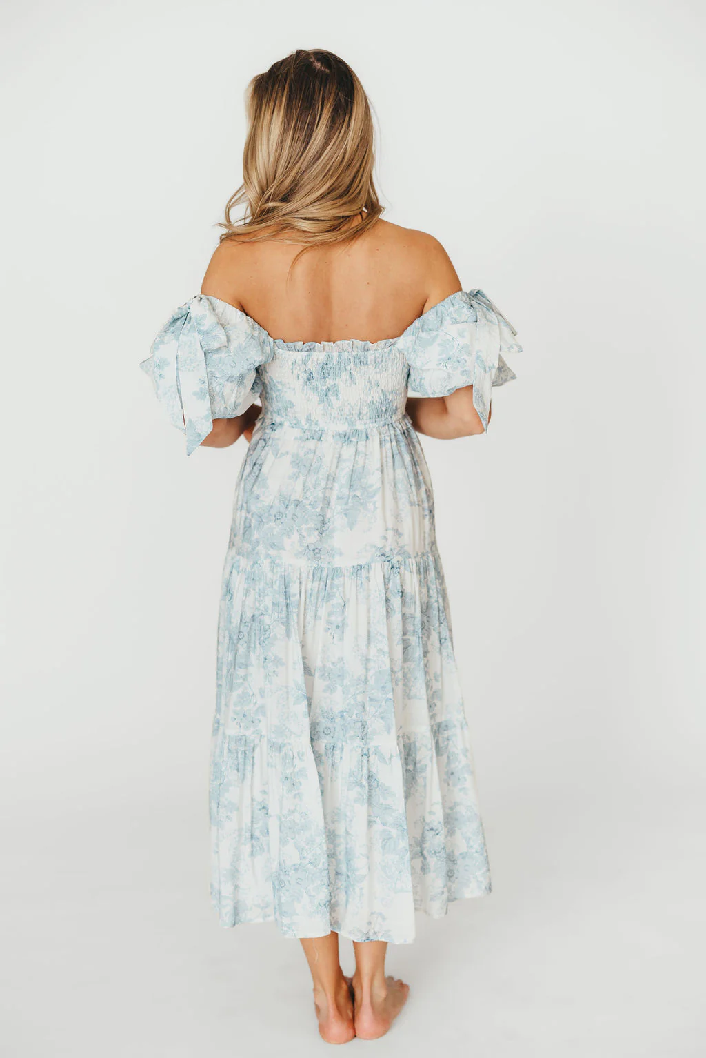 Elena Floral Print Smocked Midi Dress in Blue - Bump Friendly & Inclusive Sizing *7/20 PRE-ORDER* - Image 12