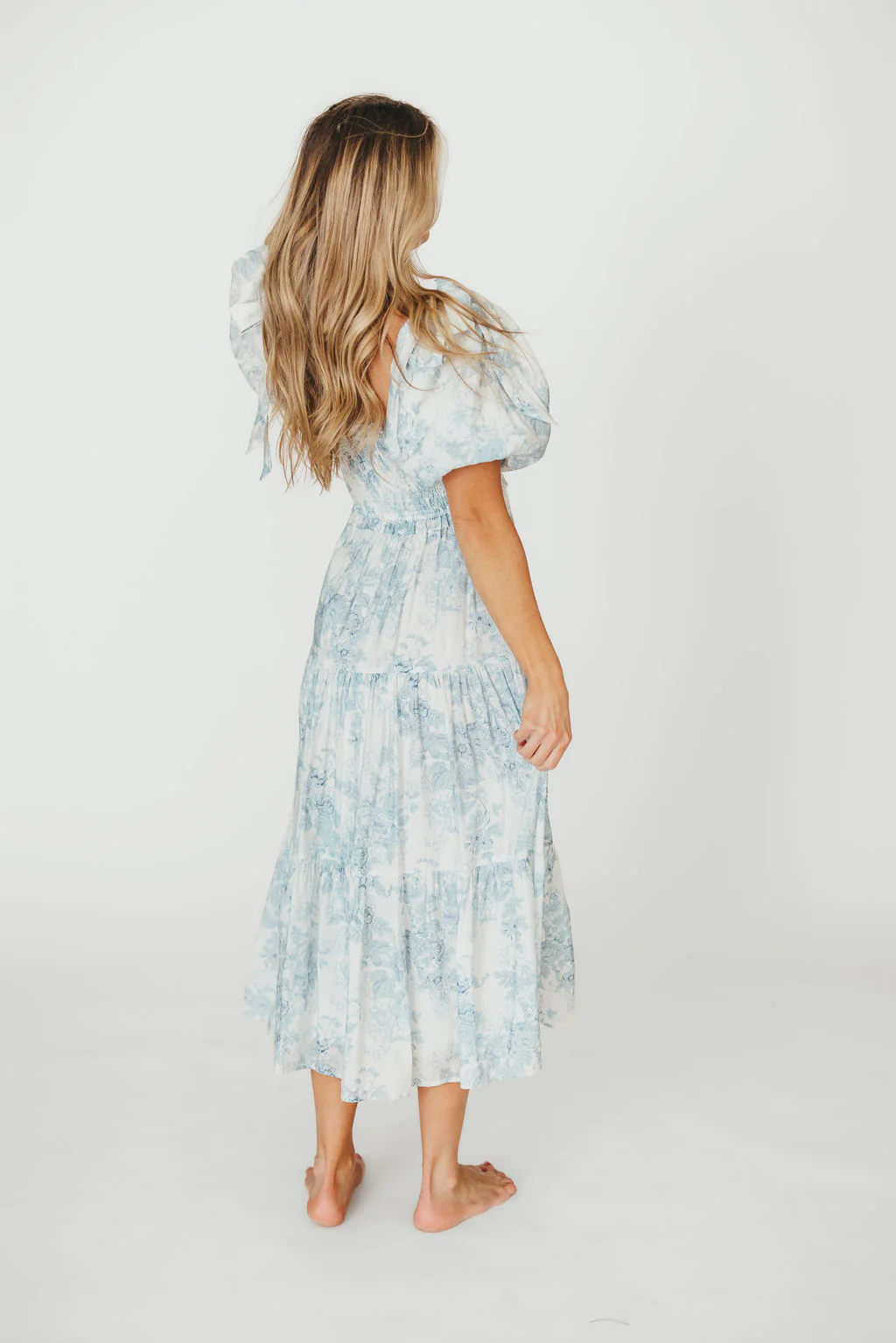 Elena Floral Print Smocked Midi Dress in Blue - Bump Friendly & Inclusive Sizing *7/20 PRE-ORDER* - Image 13