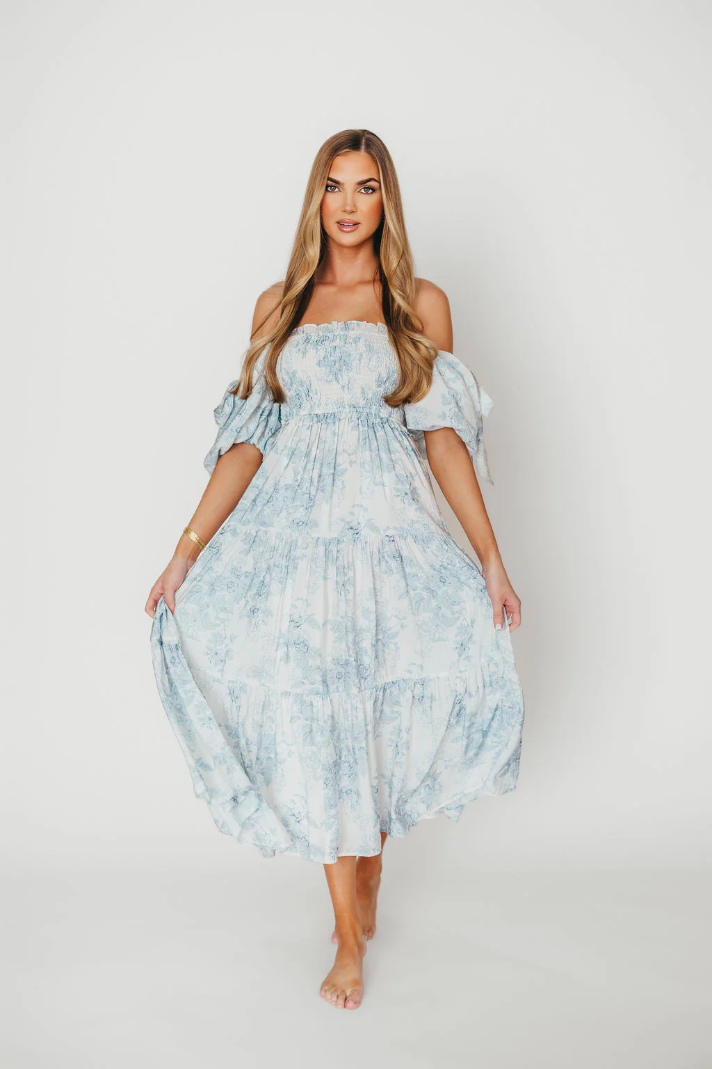 Elena Floral Print Smocked Midi Dress in Blue - Bump Friendly & Inclusive Sizing *7/20 PRE-ORDER* - Image 21