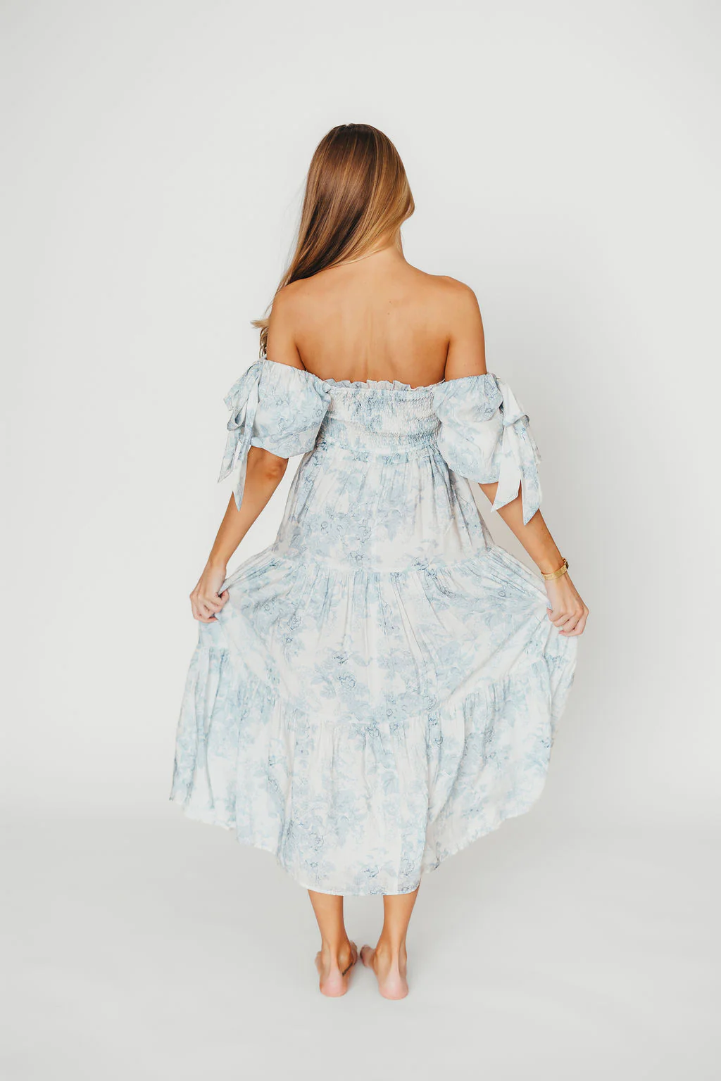 Elena Floral Print Smocked Midi Dress in Blue - Bump Friendly & Inclusive Sizing *7/20 PRE-ORDER* - Image 23