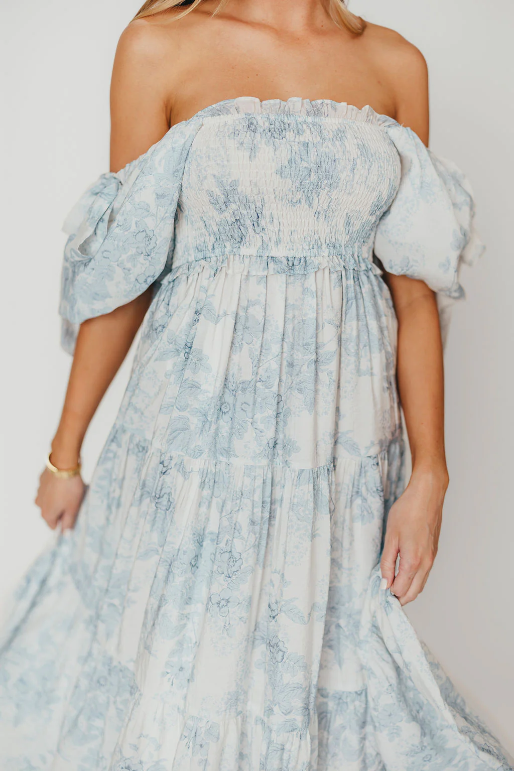 Elena Floral Print Smocked Midi Dress in Blue - Bump Friendly & Inclusive Sizing *7/20 PRE-ORDER* - Image 24