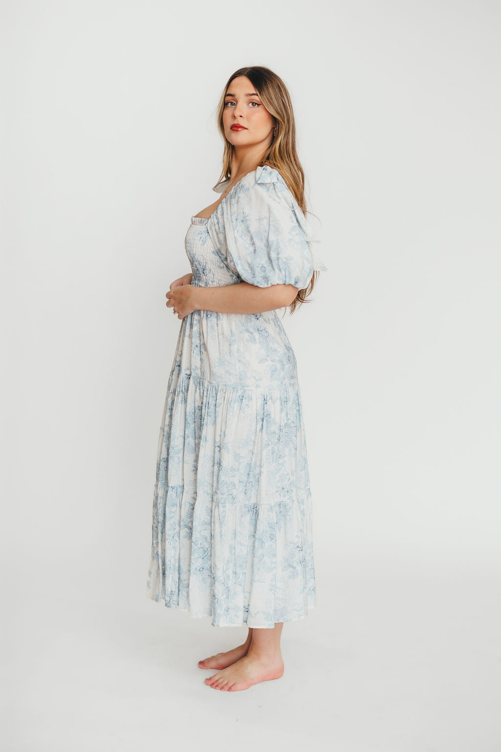 Elena Floral Print Smocked Midi Dress in Blue - Bump Friendly & Inclusive Sizing *7/20 PRE-ORDER* - Image 26