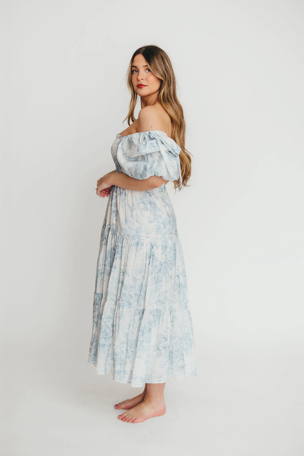 Elena Floral Print Smocked Midi Dress in Blue - Bump Friendly & Inclusive Sizing *7/20 PRE-ORDER* - Image 27