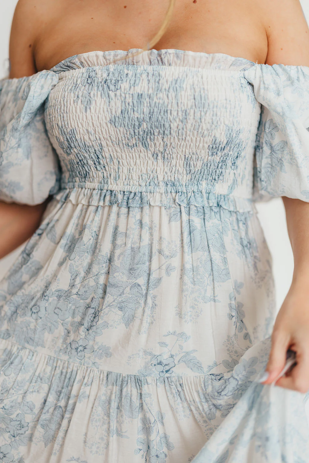 Elena Floral Print Smocked Midi Dress in Blue - Bump Friendly & Inclusive Sizing *7/20 PRE-ORDER* - Image 31