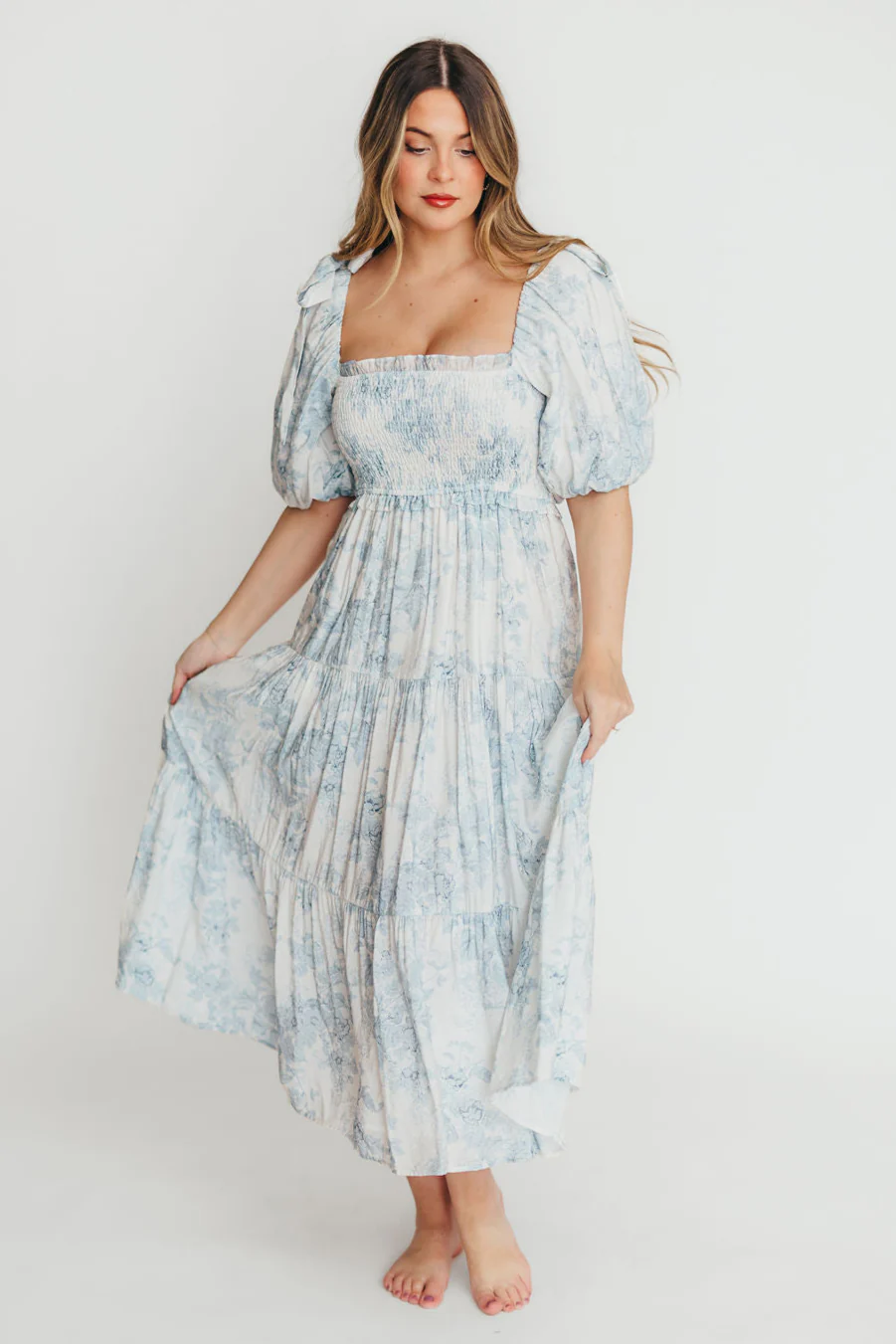 Elena Floral Print Smocked Midi Dress in Blue - Bump Friendly & Inclusive Sizing *7/20 PRE-ORDER* - Image 32