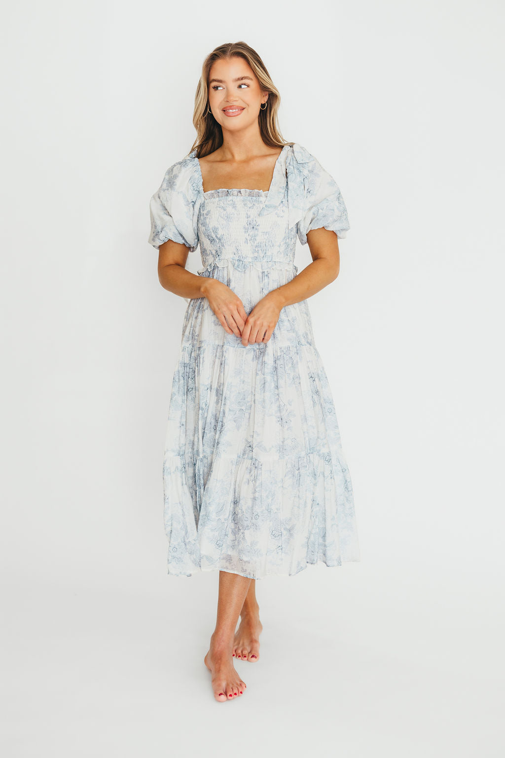 Elena Floral Print Smocked Midi Dress in Blue - Bump Friendly & Inclusive Sizing *7/20 PRE-ORDER* - Image 33
