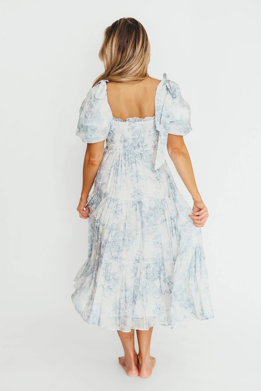 Elena Floral Print Smocked Midi Dress in Blue - Bump Friendly & Inclusive Sizing *7/20 PRE-ORDER* - Image 36