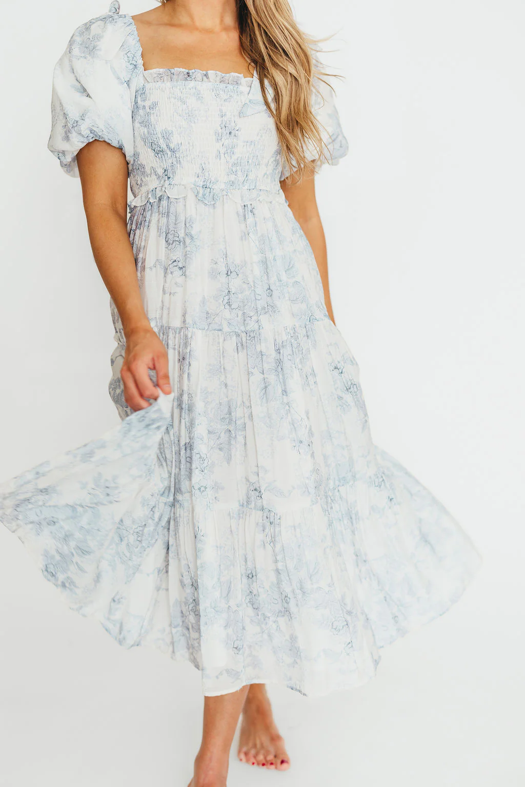 Elena Floral Print Smocked Midi Dress in Blue - Bump Friendly & Inclusive Sizing *7/20 PRE-ORDER* - Image 37