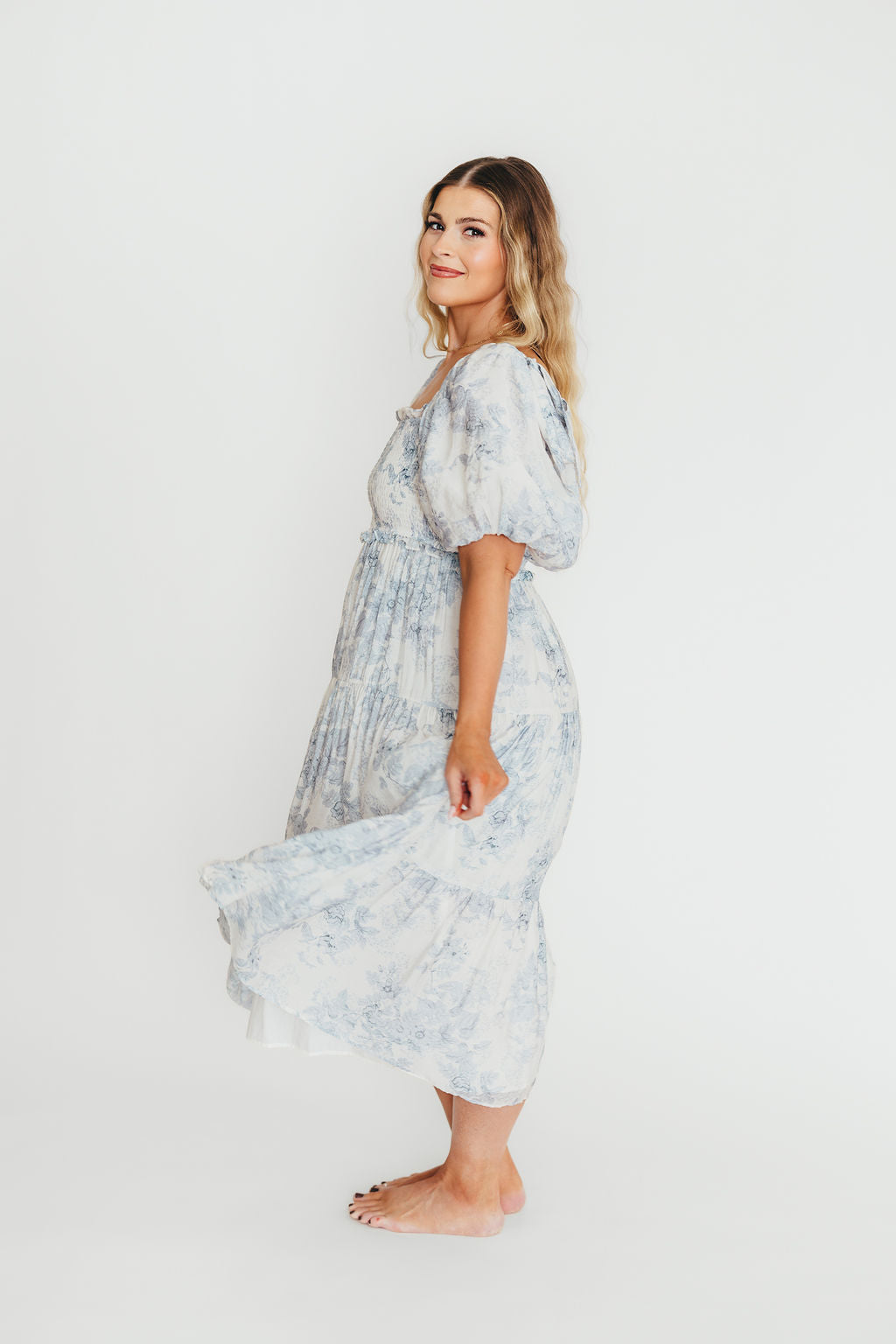 Elena Floral Print Smocked Midi Dress in Blue - Bump Friendly & Inclusive Sizing *7/20 PRE-ORDER* - Image 38