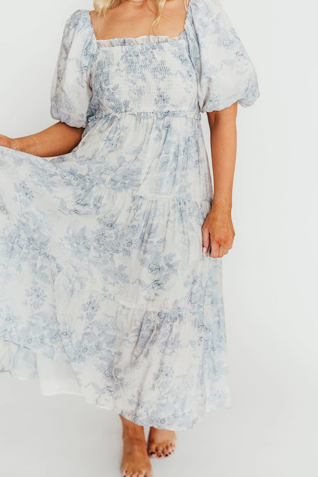 Elena Floral Print Smocked Midi Dress in Blue - Bump Friendly & Inclusive Sizing *7/20 PRE-ORDER* - Image 40