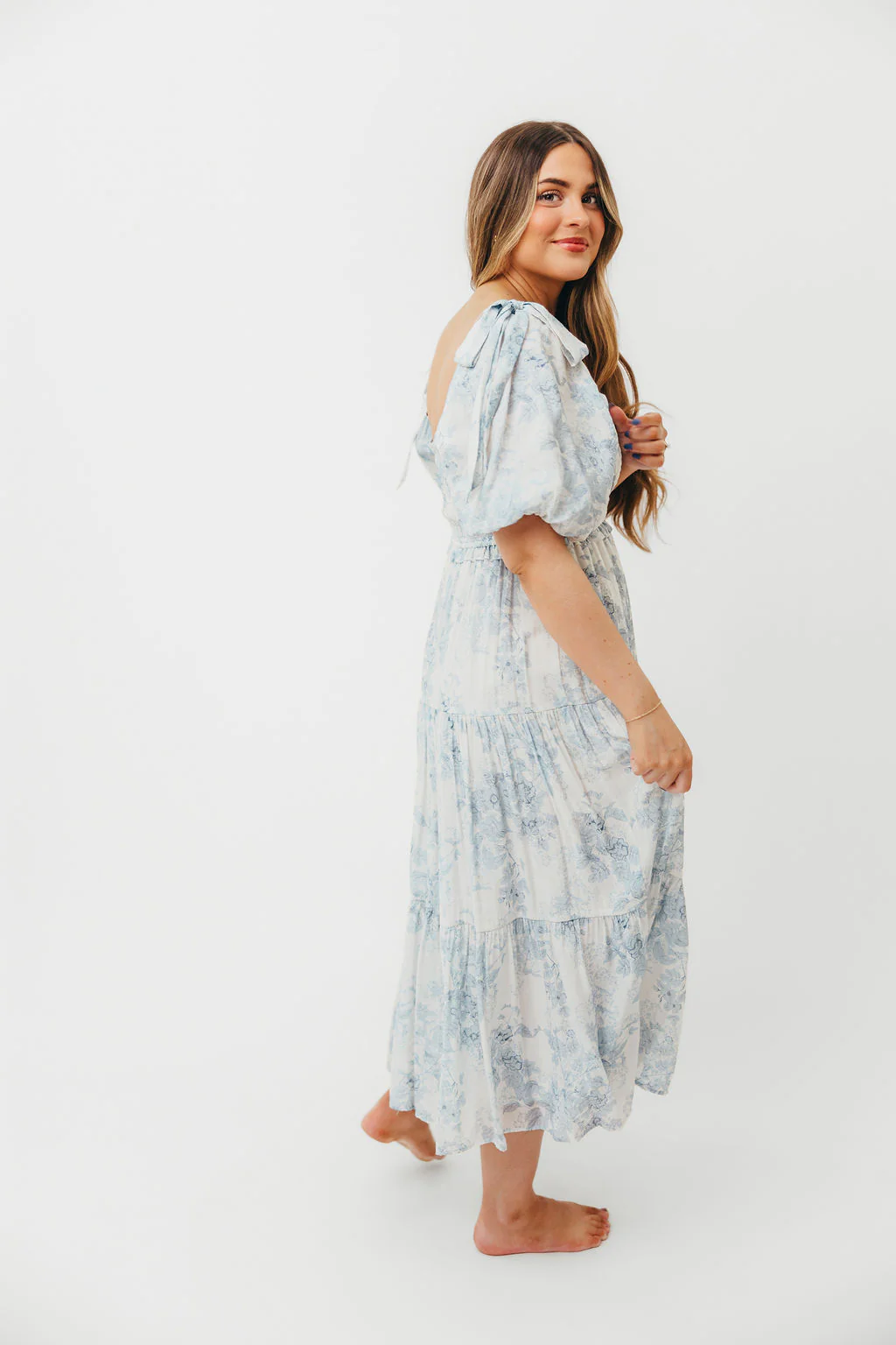 Elena Floral Print Smocked Midi Dress in Blue - Bump Friendly & Inclusive Sizing *7/20 PRE-ORDER* - Image 43