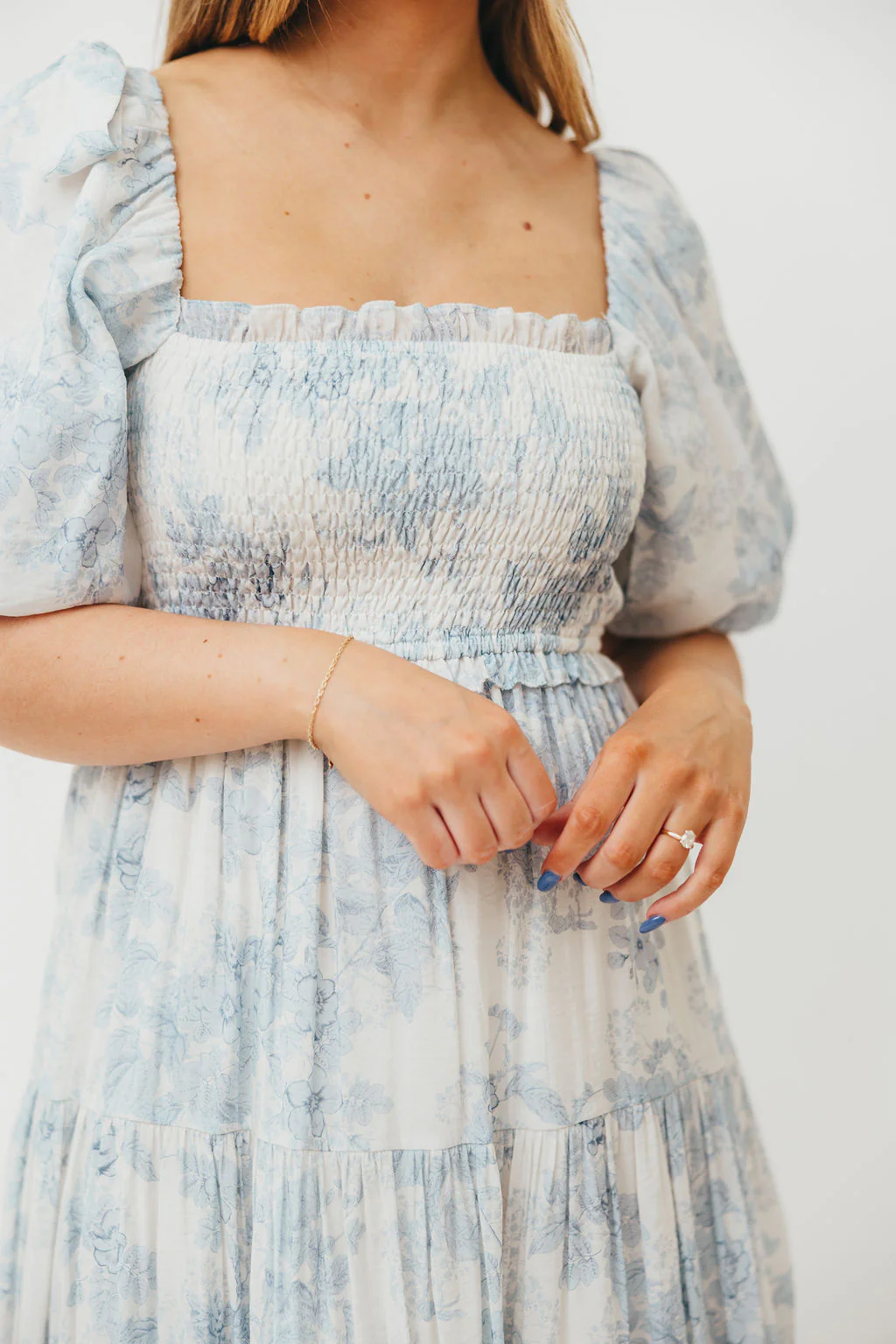 Elena Floral Print Smocked Midi Dress in Blue - Bump Friendly & Inclusive Sizing *7/20 PRE-ORDER* - Image 45