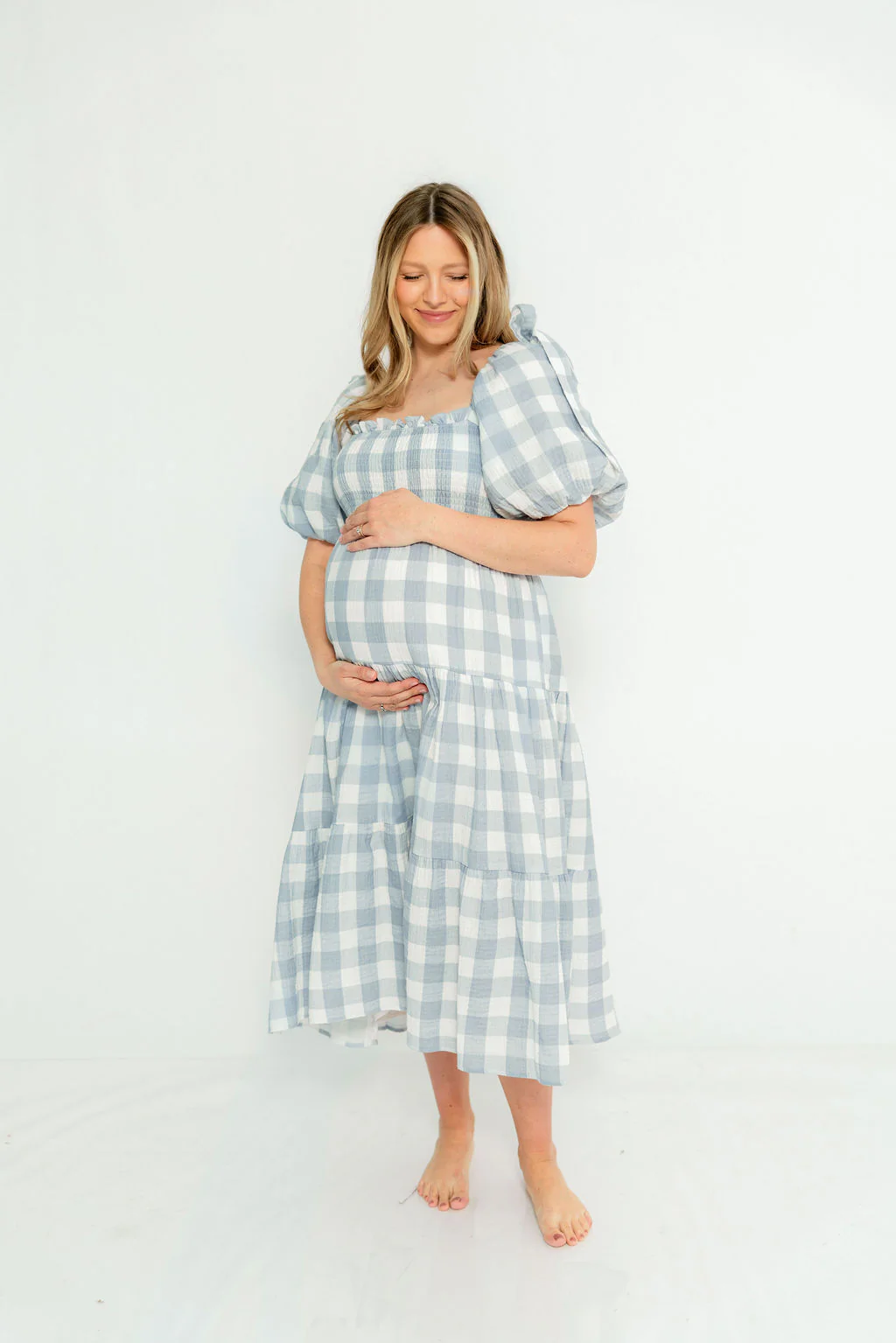 Elena 100% Cotton Gingham Midi Dress in Dusty Blue - Bump Friendly & Inclusive Sizing - Image 10