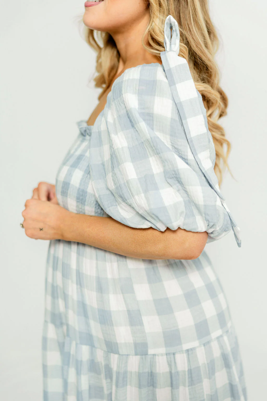 Elena 100% Cotton Gingham Midi Dress in Dusty Blue - Bump Friendly & Inclusive Sizing - Image 13