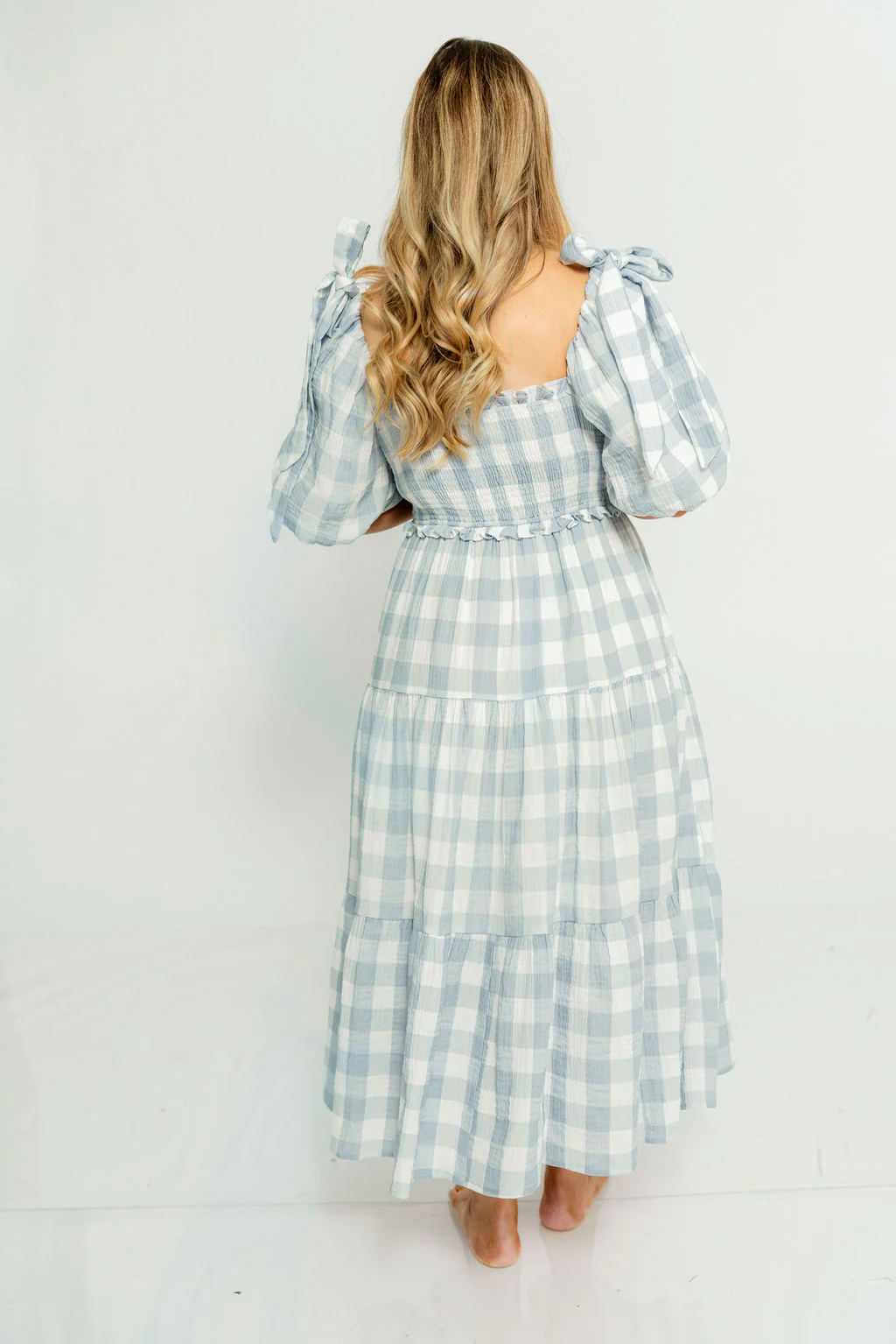 Elena 100% Cotton Gingham Midi Dress in Dusty Blue - Bump Friendly & Inclusive Sizing - Image 14