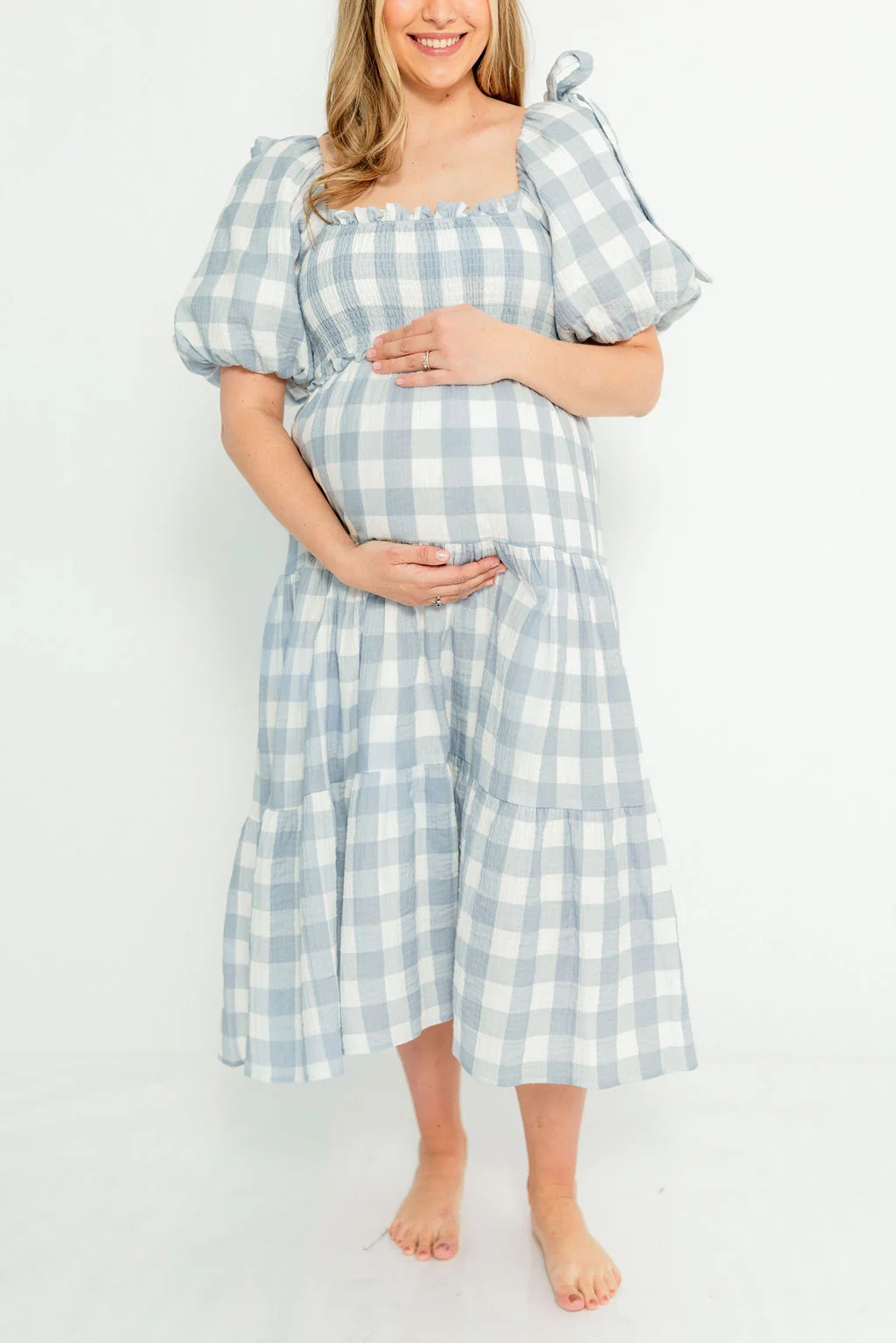 Elena 100% Cotton Gingham Midi Dress in Dusty Blue - Bump Friendly & Inclusive Sizing - Image 17