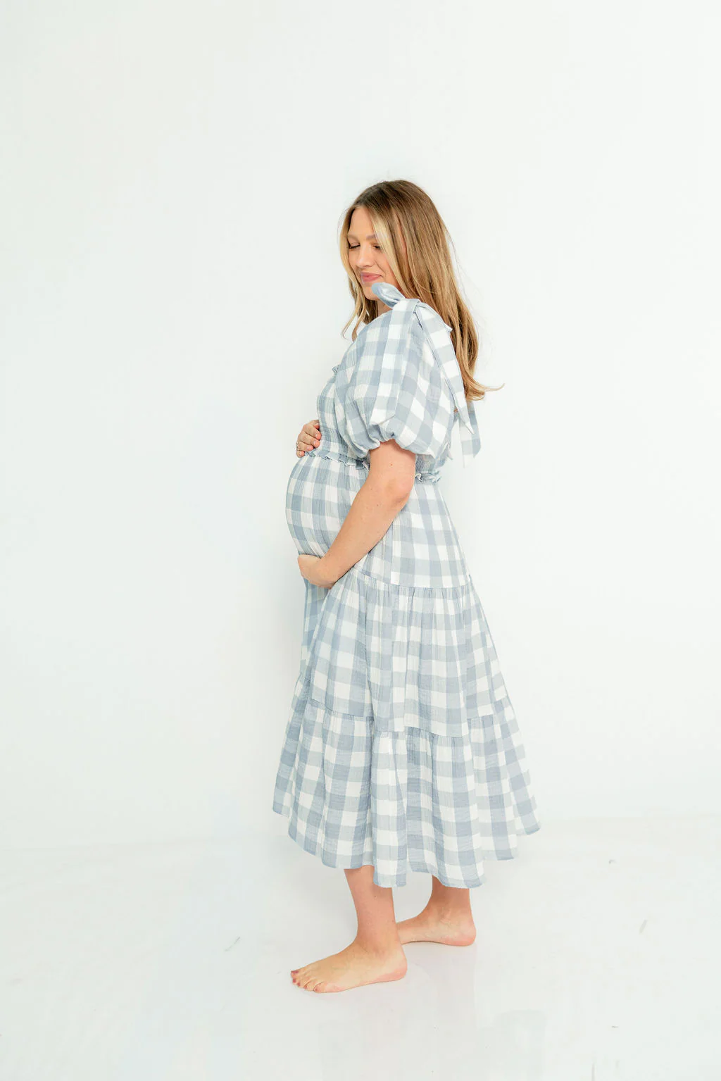 Elena 100% Cotton Gingham Midi Dress in Dusty Blue - Bump Friendly & Inclusive Sizing - Image 19