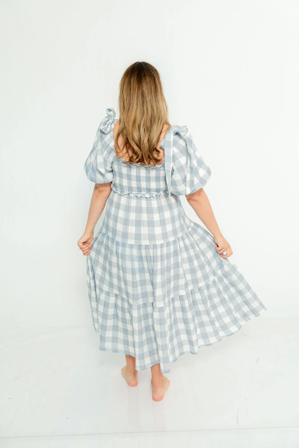 Elena 100% Cotton Gingham Midi Dress in Dusty Blue - Bump Friendly & Inclusive Sizing - Image 20