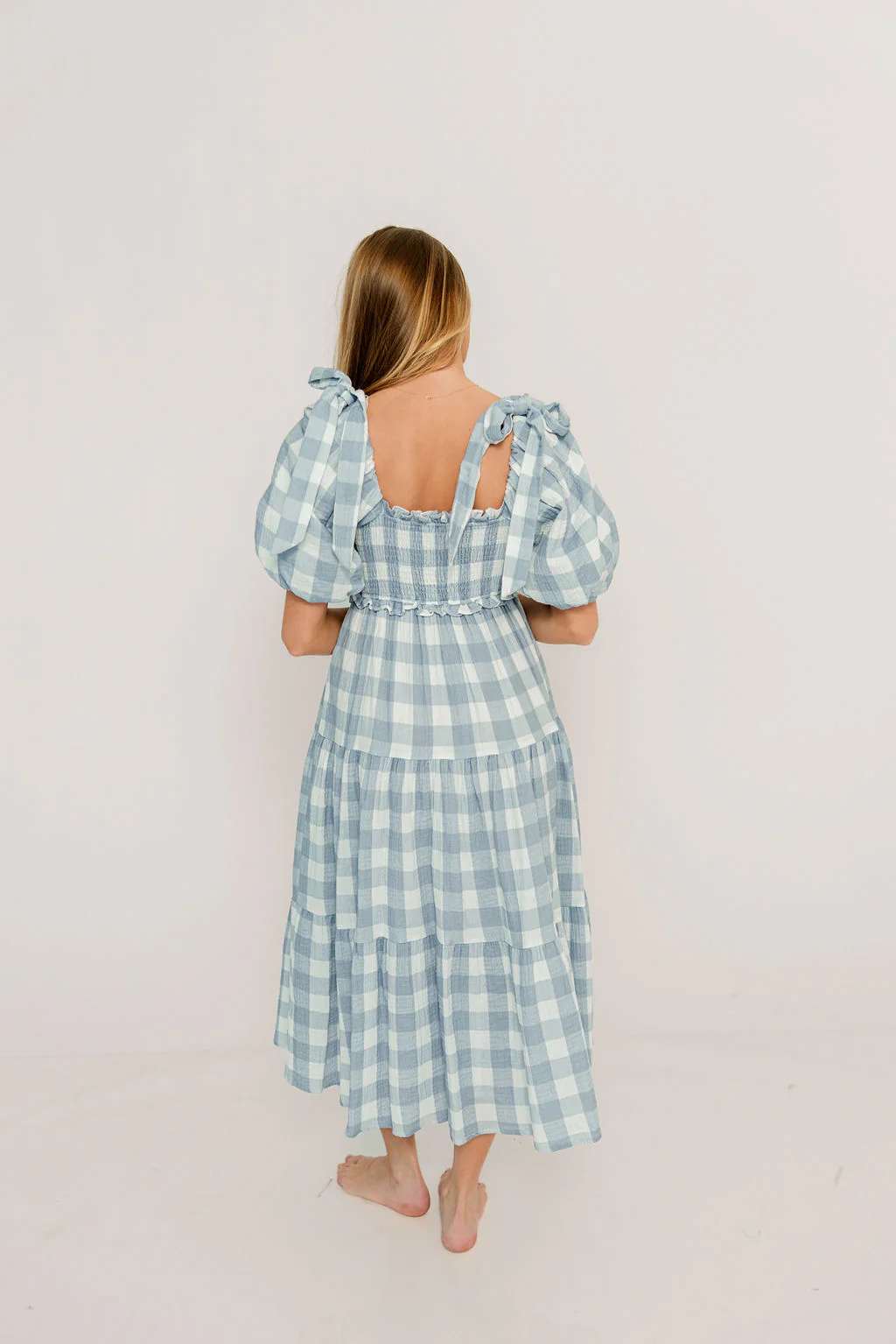 Elena 100% Cotton Gingham Midi Dress in Dusty Blue - Bump Friendly & Inclusive Sizing - Image 28