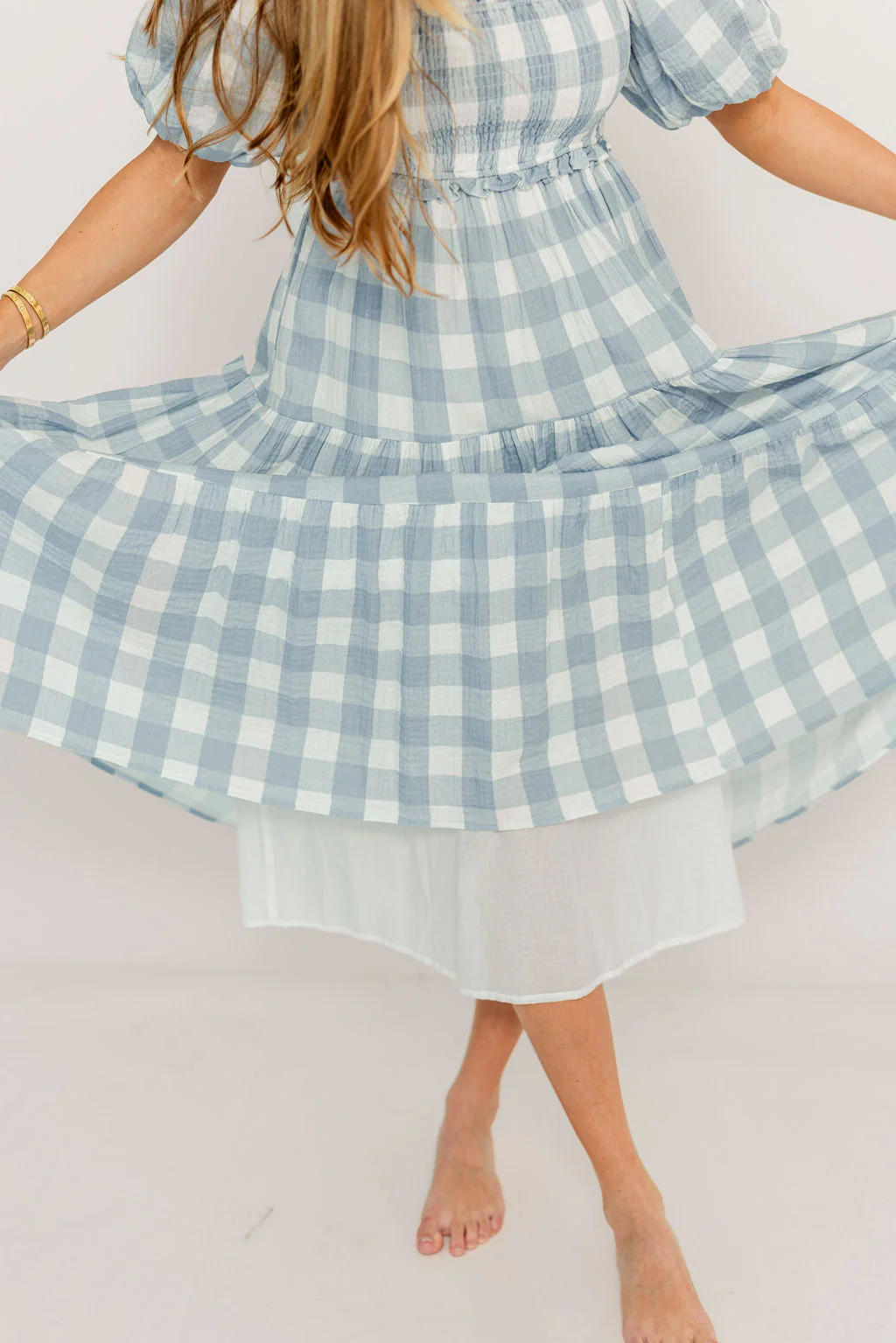 Elena 100% Cotton Gingham Midi Dress in Dusty Blue - Bump Friendly & Inclusive Sizing - Image 30