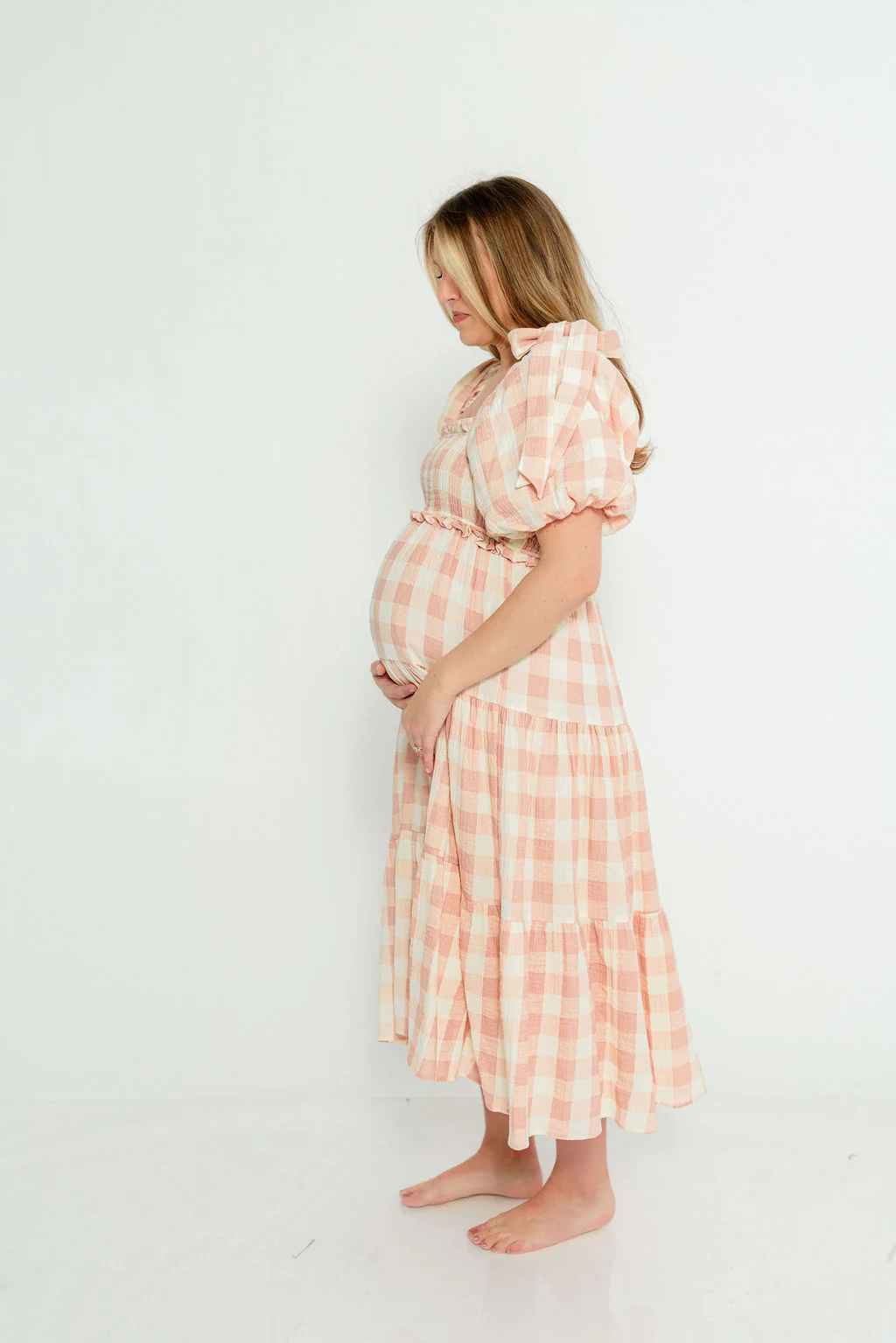Elena 100% Cotton Gingham Midi Dress in Dusty Pink - Bump Friendly & Inclusive Sizing - Image 10