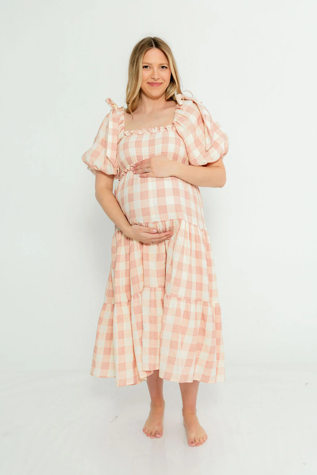 Elena 100% Cotton Gingham Midi Dress in Dusty Pink - Bump Friendly & Inclusive Sizing - Image 11