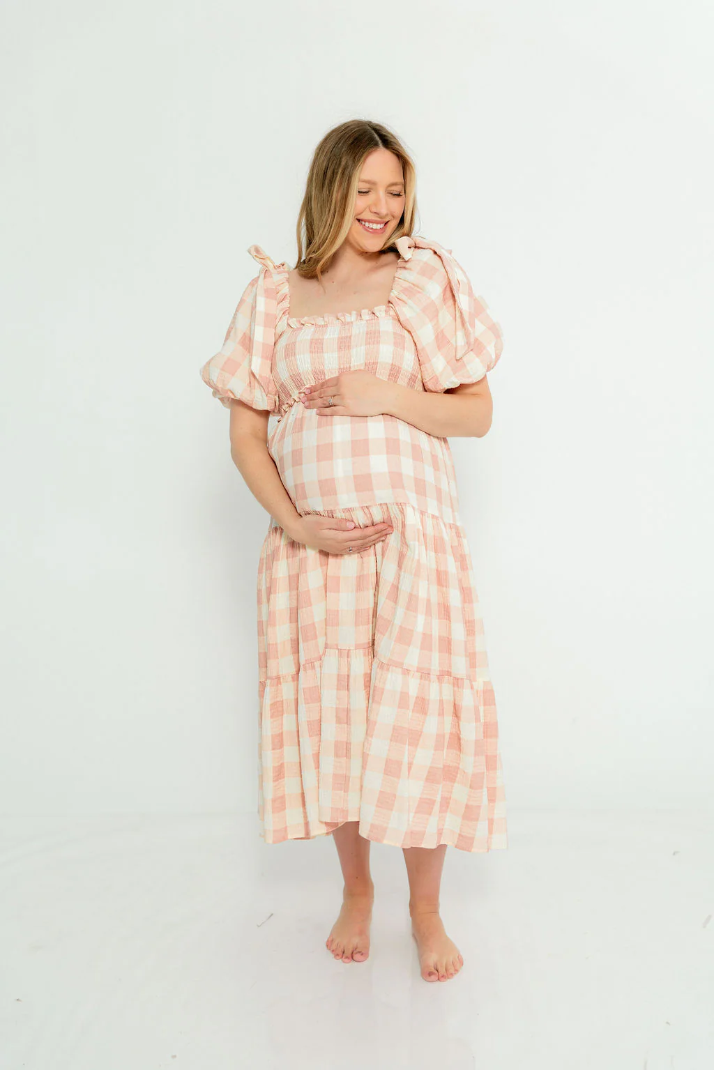 Elena 100% Cotton Gingham Midi Dress in Dusty Pink - Bump Friendly & Inclusive Sizing - Image 12