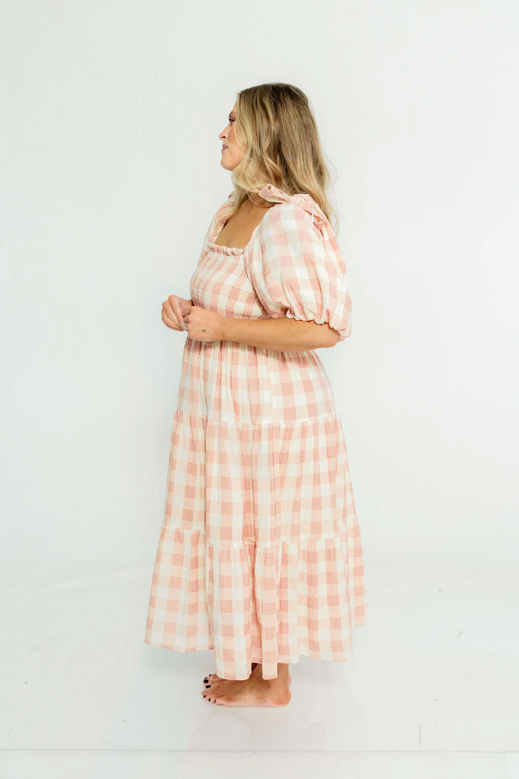 Elena 100% Cotton Gingham Midi Dress in Dusty Pink - Bump Friendly & Inclusive Sizing - Image 19