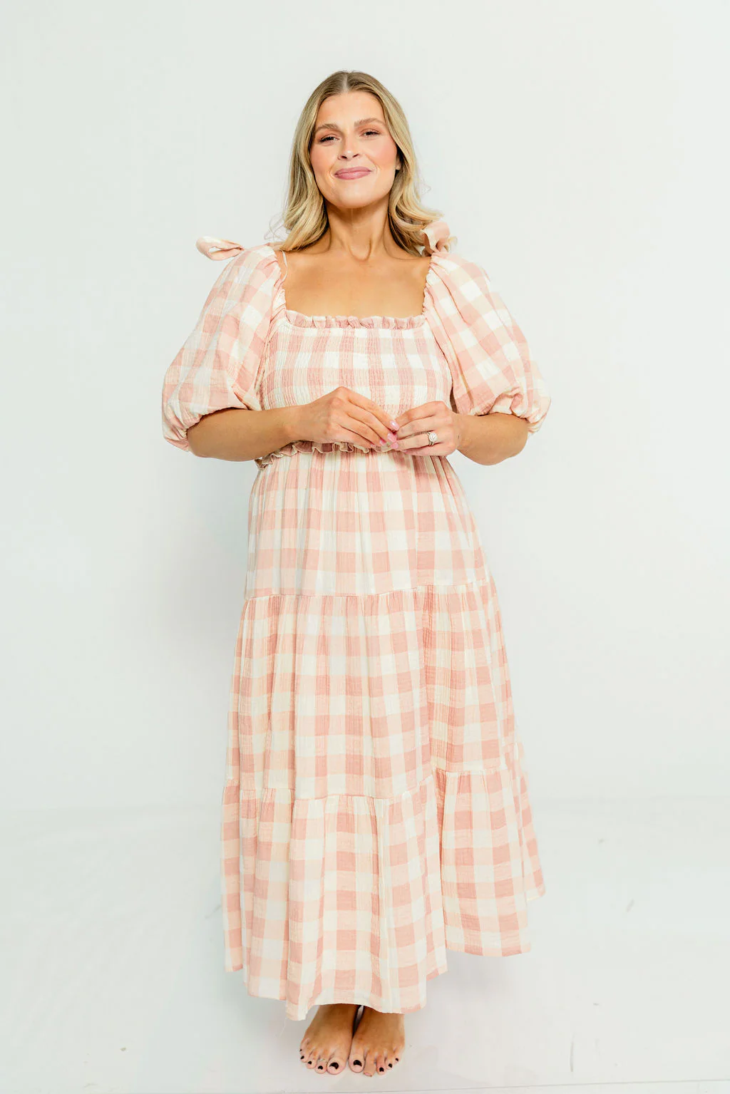 Elena 100% Cotton Gingham Midi Dress in Dusty Pink - Bump Friendly & Inclusive Sizing - Image 20