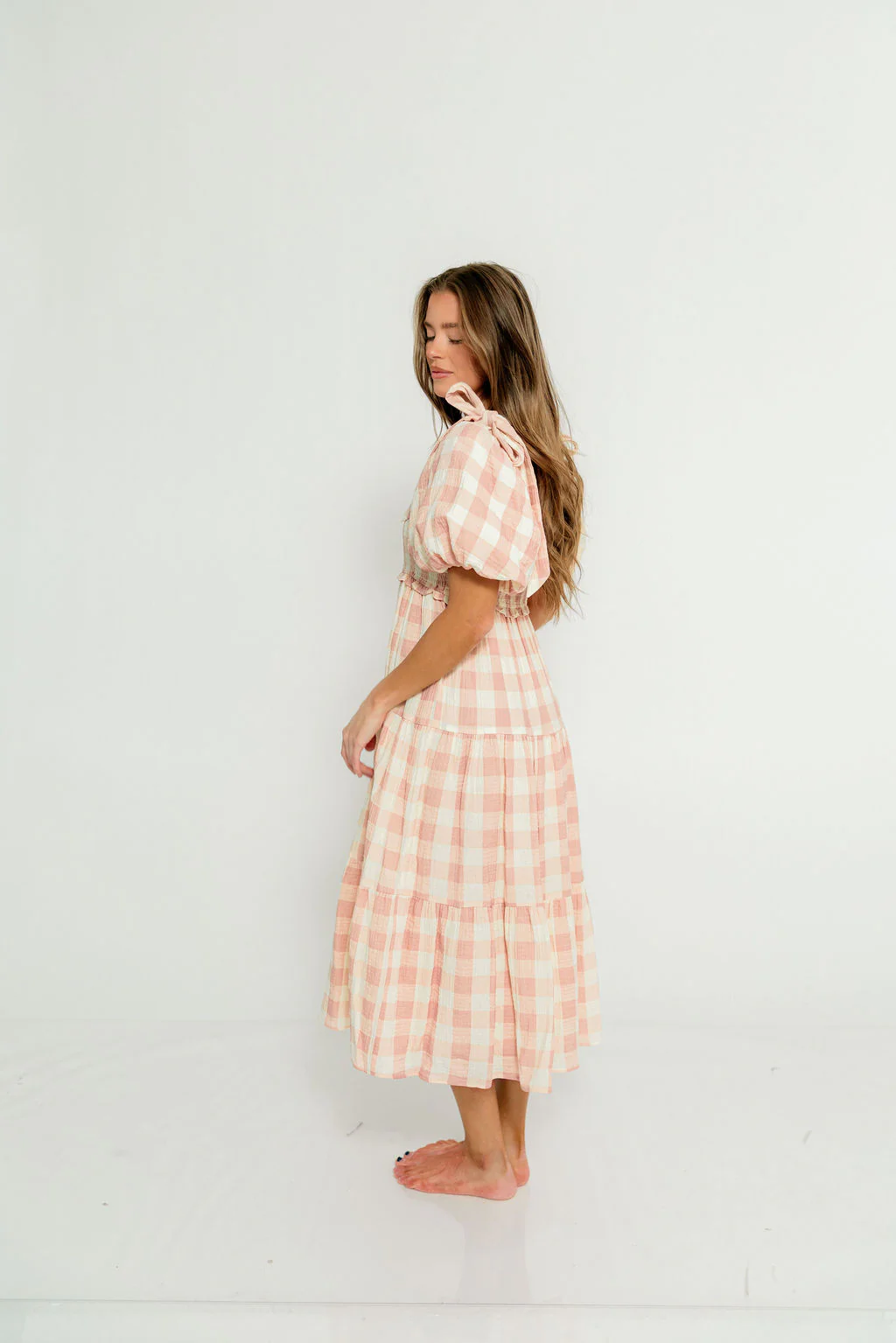 Elena 100% Cotton Gingham Midi Dress in Dusty Pink - Bump Friendly & Inclusive Sizing - Image 4
