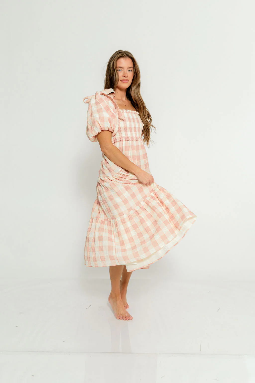 Elena 100% Cotton Gingham Midi Dress in Dusty Pink - Bump Friendly & Inclusive Sizing - Image 6