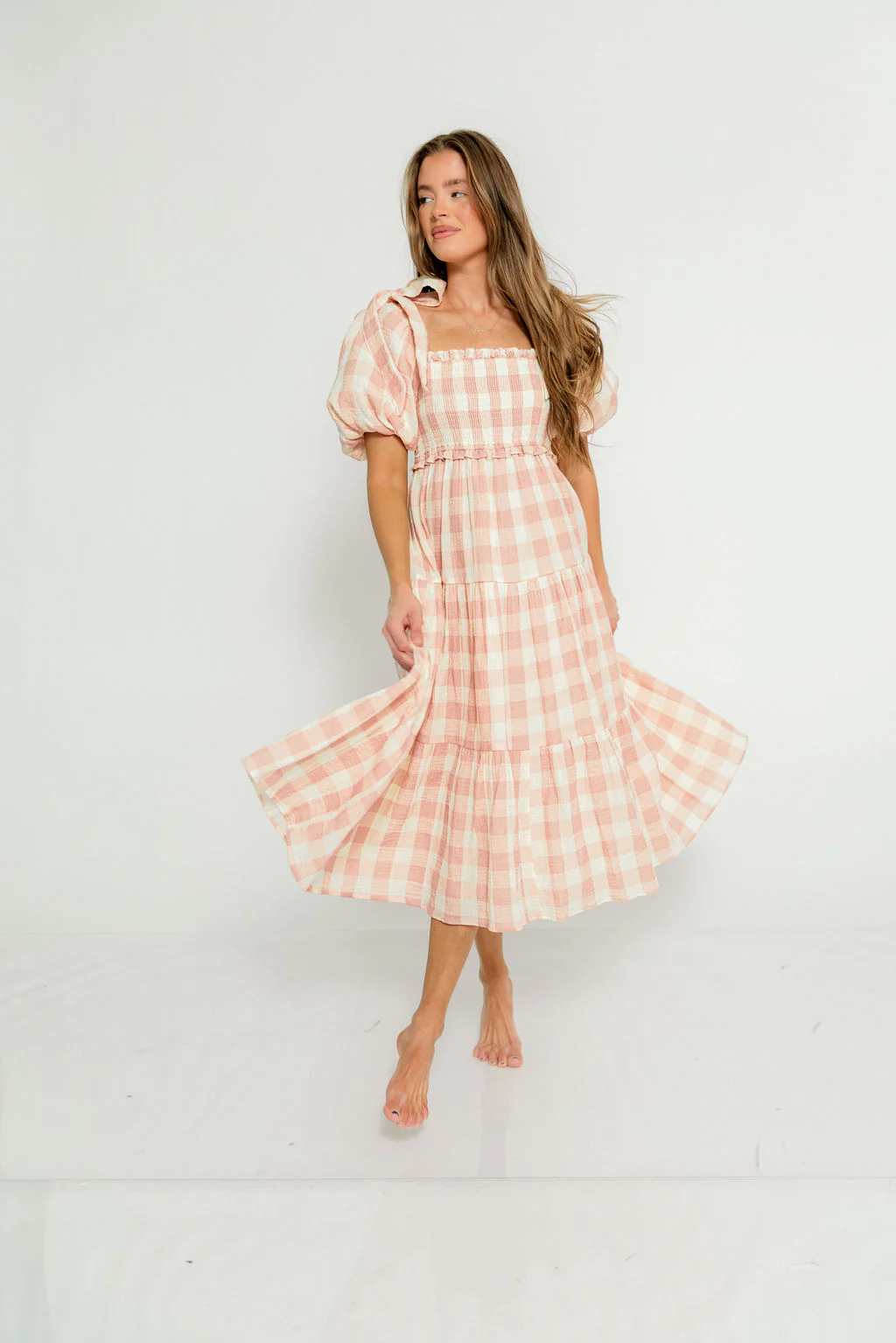 Elena 100% Cotton Gingham Midi Dress in Dusty Pink - Bump Friendly & Inclusive Sizing - Image 7