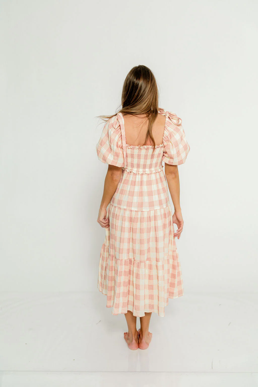Elena 100% Cotton Gingham Midi Dress in Dusty Pink - Bump Friendly & Inclusive Sizing - Image 8