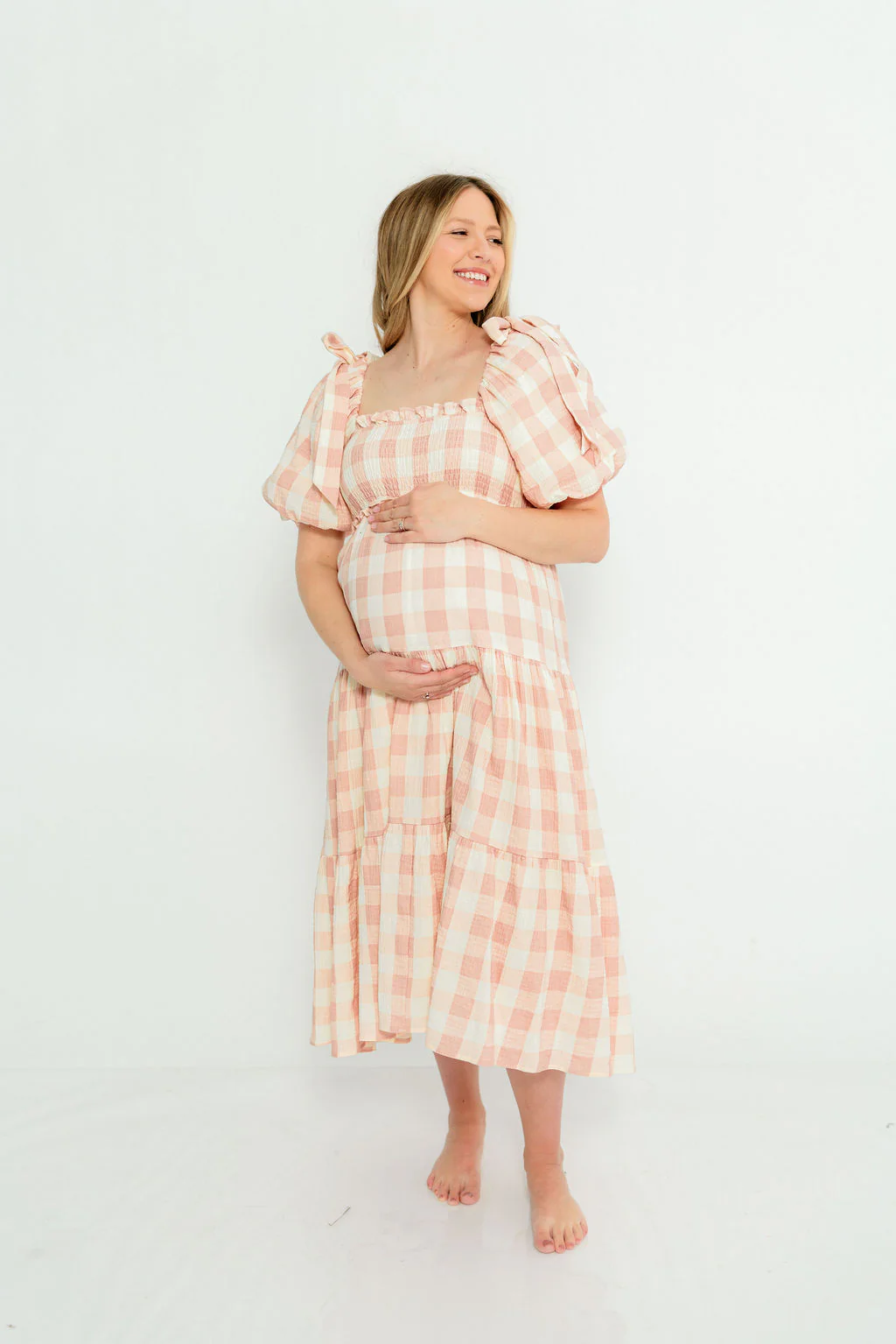 Elena 100% Cotton Gingham Midi Dress in Dusty Pink - Bump Friendly & Inclusive Sizing - Image 9
