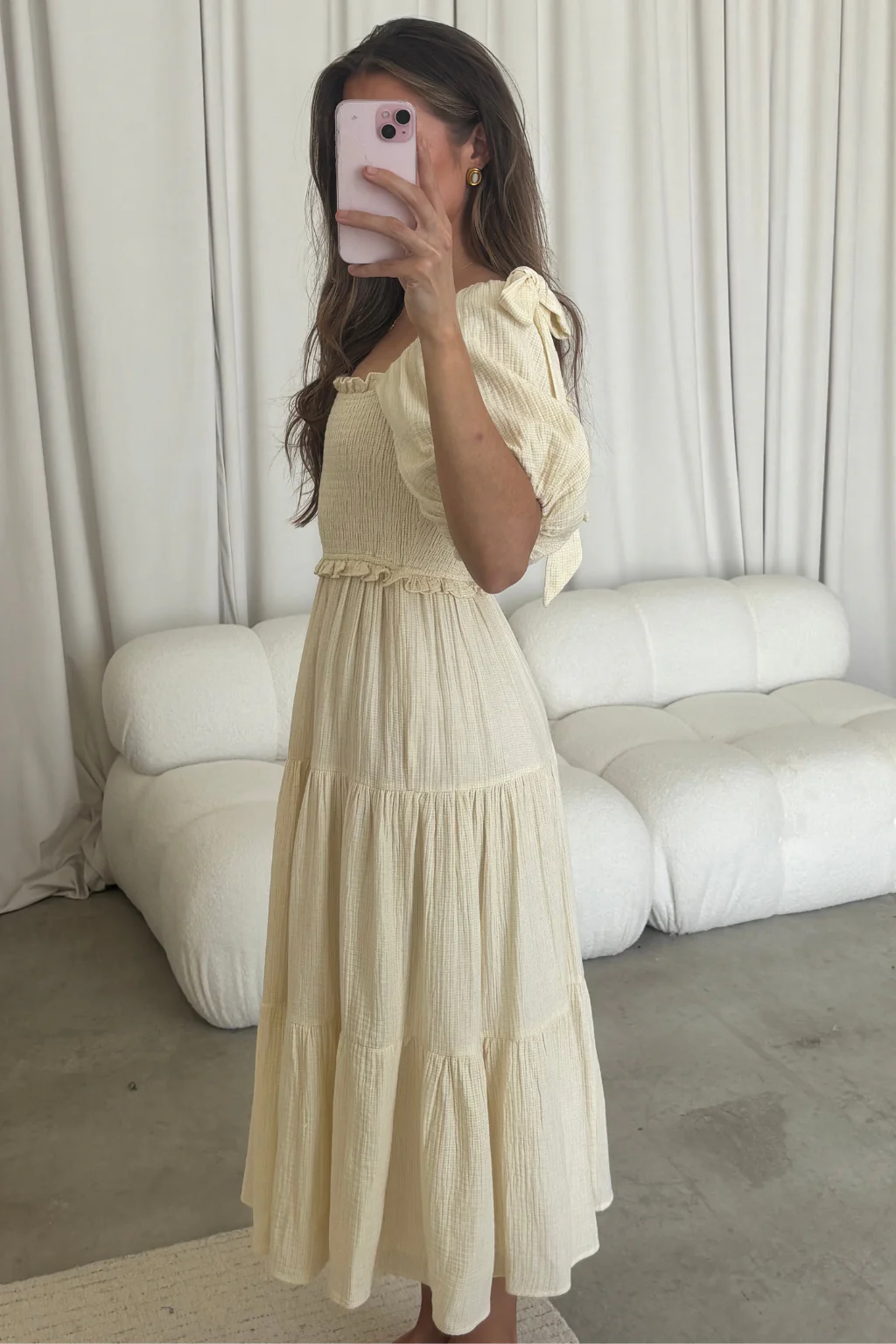 Elena 100% Cotton Midi Dress in Faded Grid - Bump Friendly - Image 12