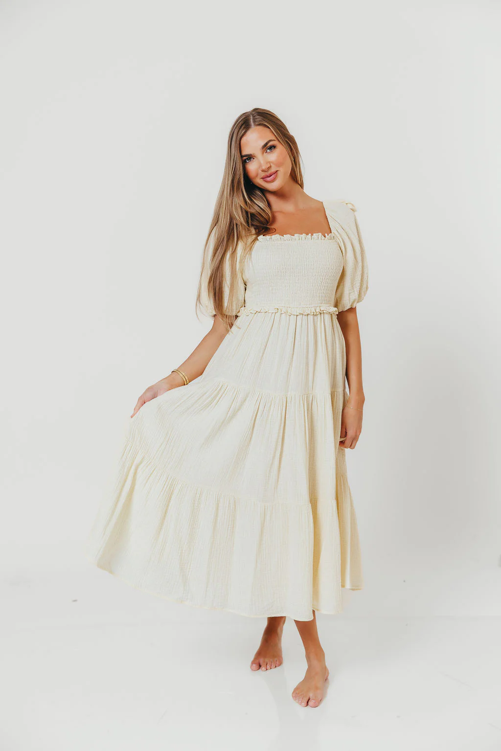 Elena 100% Cotton Midi Dress in Faded Grid - Bump Friendly - Image 6