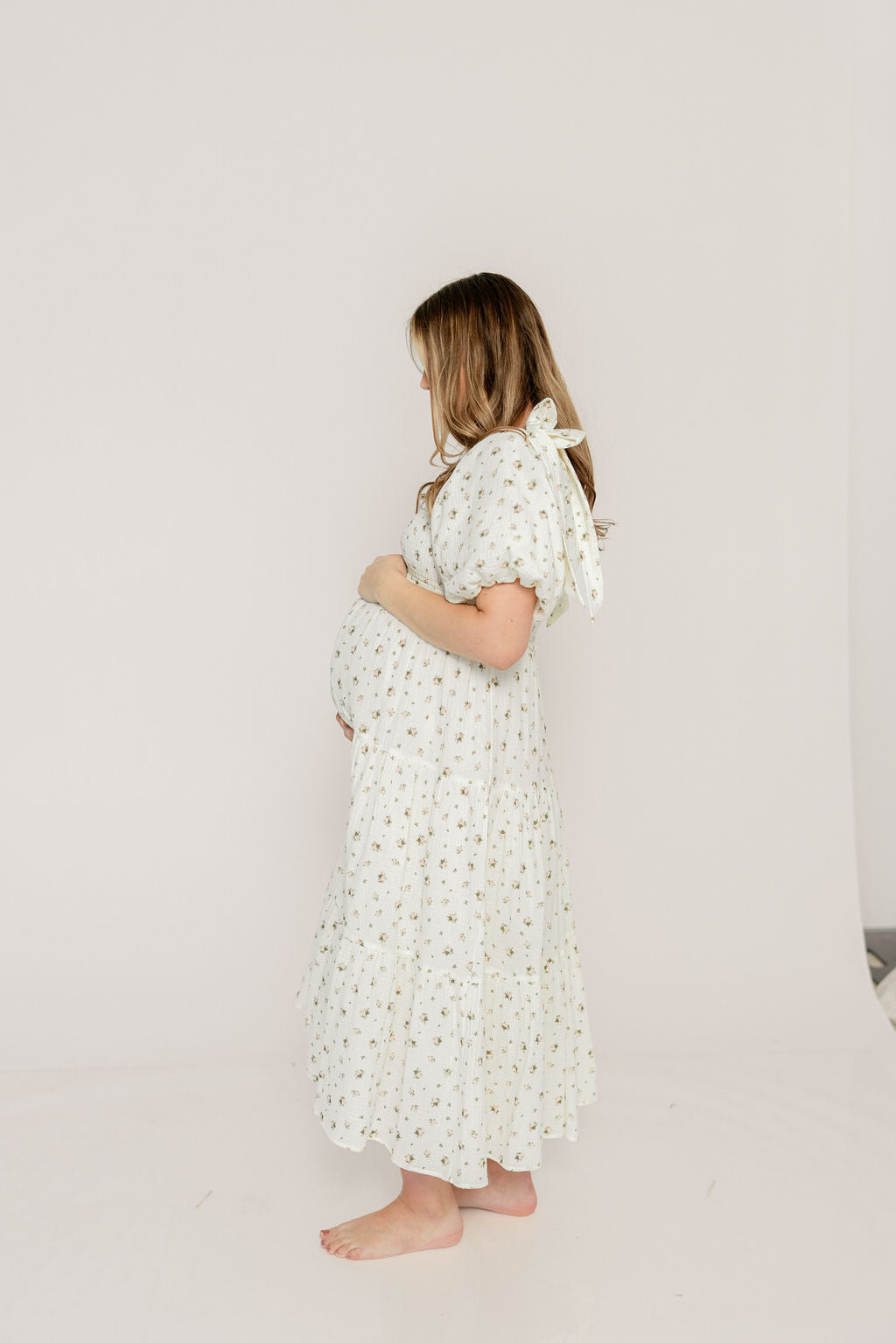 Elena 100% Cotton Midi Dress in Off-White/Pink Floral -Bump Friendly - Image 17