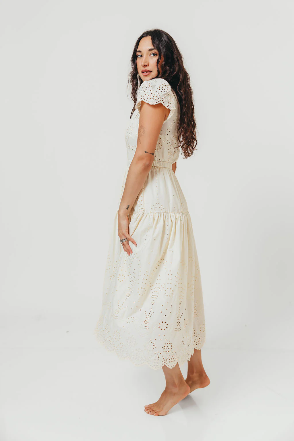 Betsy Eyelet Embroidered Maxi Dress in Ivory - Image 3