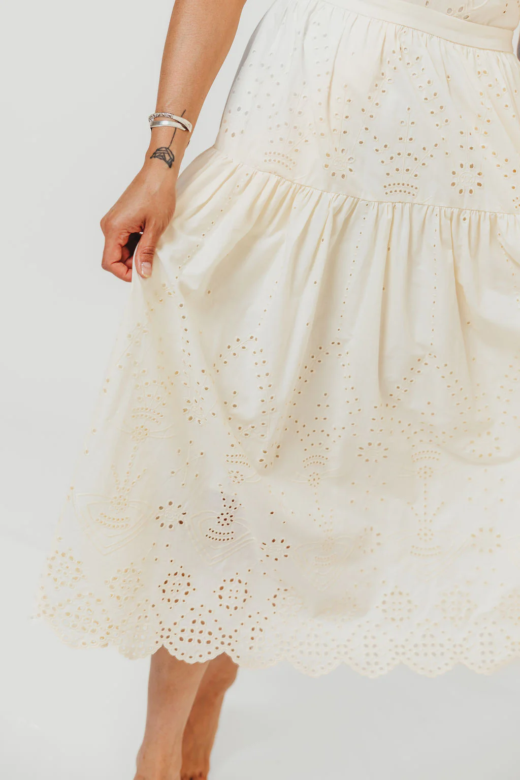 Betsy Eyelet Embroidered Maxi Dress in Ivory - Image 4
