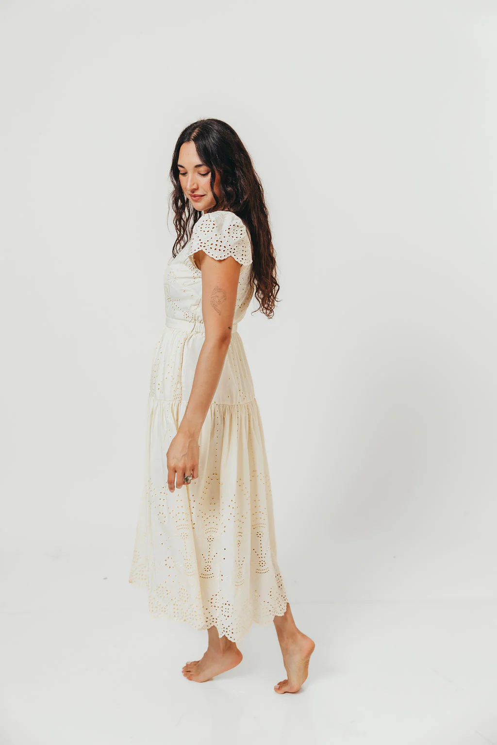 Betsy Eyelet Embroidered Maxi Dress in Ivory - Image 5